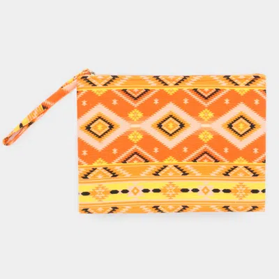 Fashnzfab Tribal Patterned Pouch Clutch Bag In Orange