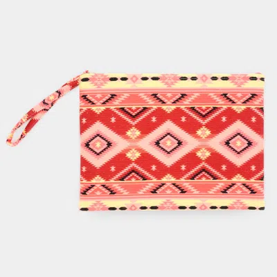 Fashnzfab Tribal Patterned Pouch Clutch Bag In Pink