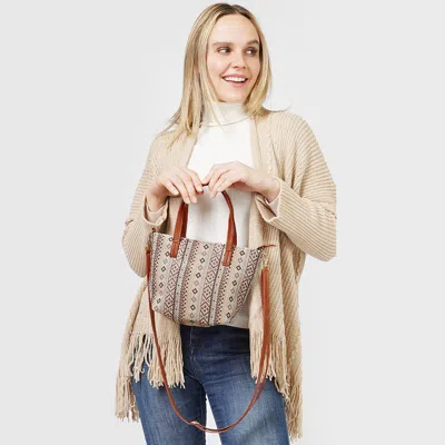 Fashnzfab Tribal Patterned Tote / Crossbody Bag In Sand