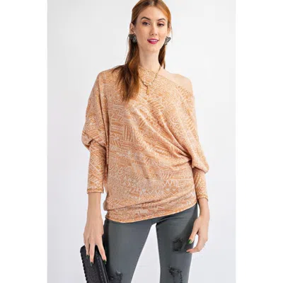 Fashnzfab Tribal Printed Knit Top In Brown