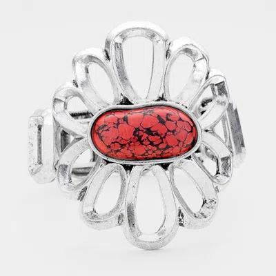 Fashnzfab Tribal Red Coral Stretch Bracelet Red, Silver Burnished In Multi