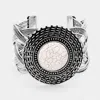 Fashnzfab Tribal Round Howlite Detail Braided Metal Cuff Bracelet Silver Burnished, White In Multi