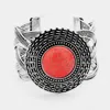 Fashnzfab Tribal Round Red Coral Detail Braided Metal Cuff Bracelet Red, Silver Burnished In Multi