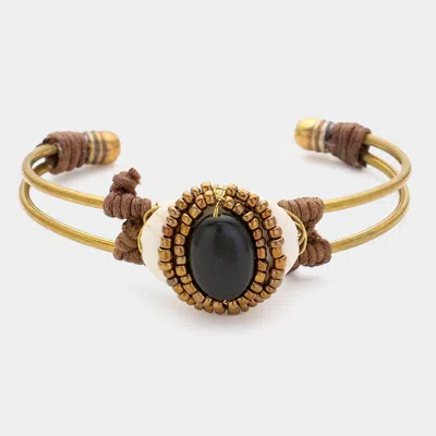 Fashnzfab Tribal Semi-precious Cuff Bracelet Black, Brown, Gold Burnished In Multi