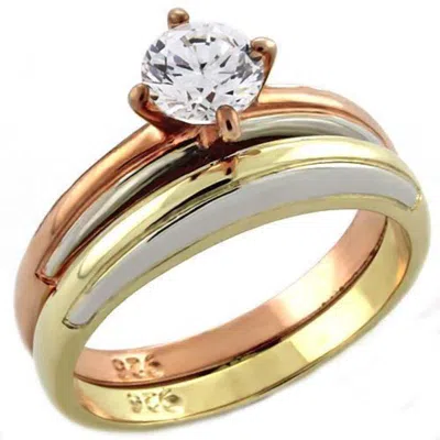 Fashnzfab Tricolor 925 Sterling Silver Ring With Aaa Grade Cz In Clear In Gold
