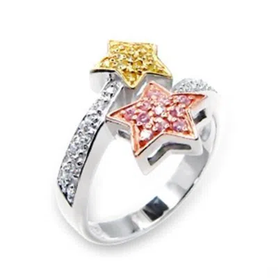 Fashnzfab Tricolor 925 Sterling Silver Ring With Aaa Grade Cz In Clear In Multi
