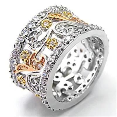 Fashnzfab Tricolor Brass Ring With Aaa Grade Cz In Clear In Metallic