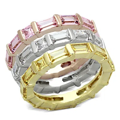 Fashnzfab Tricolor Brass Ring With Aaa Grade Cz In Multi Color