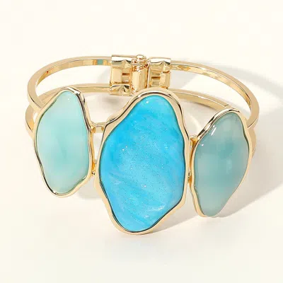 Fashnzfab Triple Abstract Sparkled Resin Pointed Hinged Bangle Bracelet In Blue