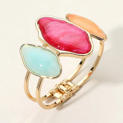 Fashnzfab Triple Abstract Sparkled Resin Pointed Hinged Bangle Bracelet Gold, Multi