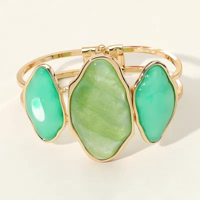 Fashnzfab Triple Abstract Sparkled Resin Pointed Hinged Bangle Bracelet In Green