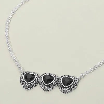 Fashnzfab Triple Antique Metal Scrollwork Frame Heart Tile Pendant Necklace In Black