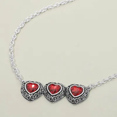 Fashnzfab Triple Antique Metal Scrollwork Frame Heart Tile Pendant Necklace In Red