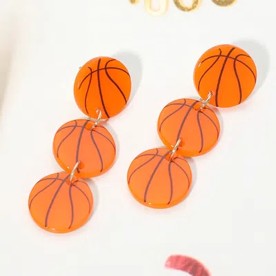 Fashnzfab Triple Basketball Drop Earrings In Orange