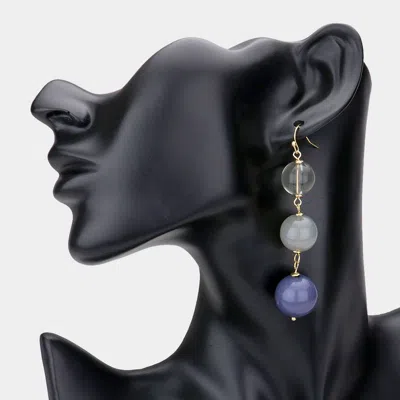 Fashnzfab Triple Bead Ball Link Dangle Earrings - Gray In Black