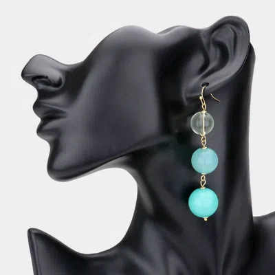 Fashnzfab Triple Bead Ball Link Dangle Earrings - Turquoise In Blue