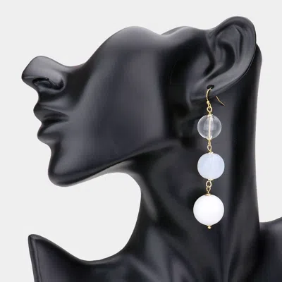 Fashnzfab Triple Bead Ball Link Dangle Earrings - White