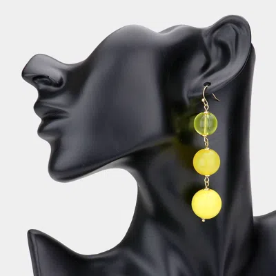 Fashnzfab Triple Bead Ball Link Dangle Earrings - Yellow In Gold