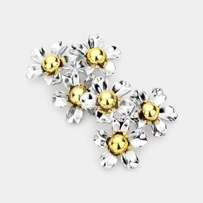 Fashnzfab Triple Bloom Flower Earrings In Metallic