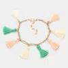 Fashnzfab Triple Color Tassel Charm Bracelet Green, Peach In Multi
