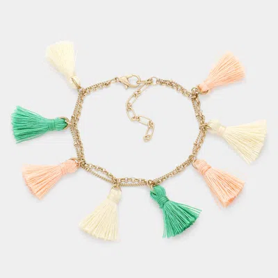 Fashnzfab Triple Color Tassel Charm Bracelet Green, Peach In Multi