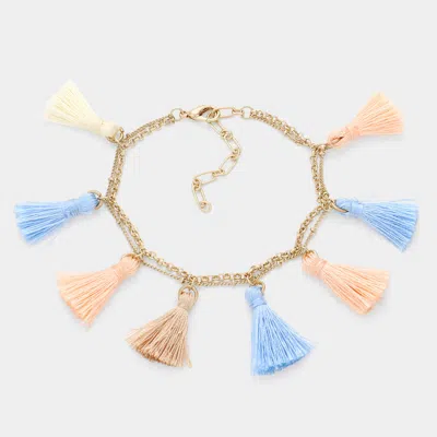 Fashnzfab Triple Color Tassel Charm Bracelet In Multi