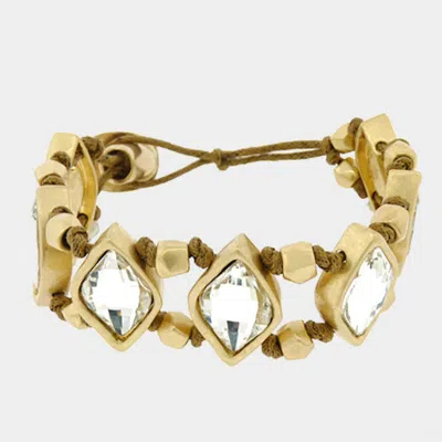 Fashnzfab Triple Crystal Chunky Metal Bead Suede Bracelet Worn Gold In Multi