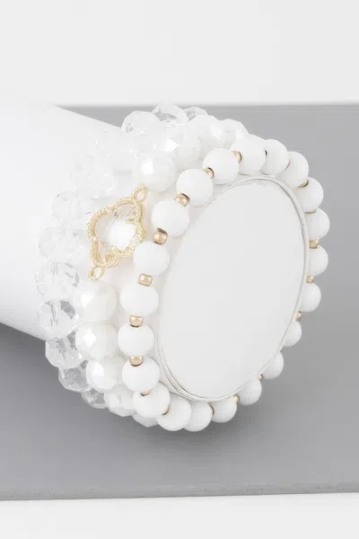 Fashnzfab Triple Crystal Clover Bead Bracelet In White