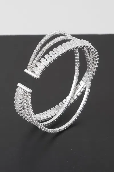 Fashnzfab Triple Crystal Laced Cuff Bracelet In Multi