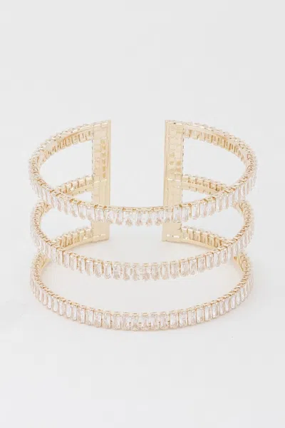 Fashnzfab Triple Crystal Open Cuff Bracelet In Multi