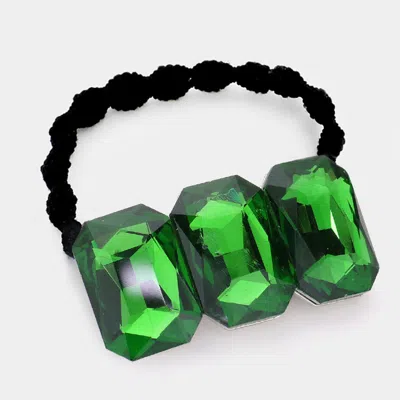 Fashnzfab Triple Crystal Rectangle Accented Stretch Hairband In Green