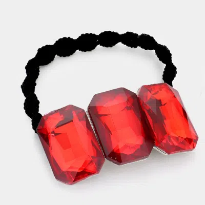 Fashnzfab Triple Crystal Rectangle Accented Stretch Hairband In Red