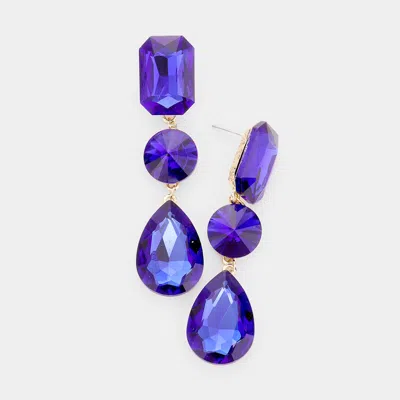 Fashnzfab Triple Crystal Rhinestone Evening Earrings - Blue, Gold