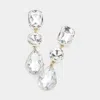 Fashnzfab Triple Crystal Rhinestone Evening Earrings - Rhodium In Metallic