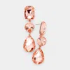 Fashnzfab Triple Crystal Rhinestone Evening Earrings - Peach, Rose Gold In Gold