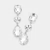 Fashnzfab Triple Crystal Rhinestone Evening Earrings - Rhodium In Silver