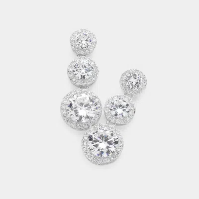 Fashnzfab Triple Cz Round Stone Link Dangle Evening Earrings In Metallic