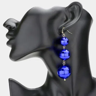 Fashnzfab Triple Disco Ball Link Dangle Earrings - Blue