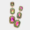 Fashnzfab Triple Emerald Cut Stone Link Dangle Evening Earrings - Vitrail Medium In Multi