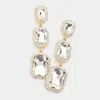 Fashnzfab Triple Emerald Cut Stone Link Dangle Evening Earrings In Gold