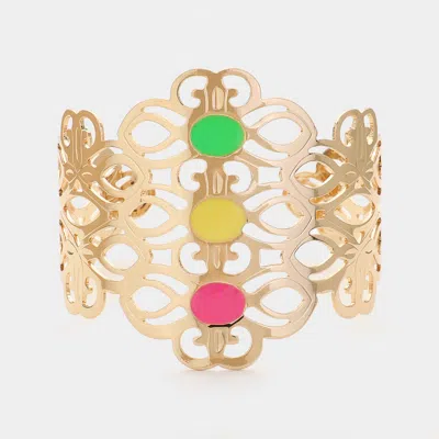 Fashnzfab Triple Enamel Metal Cut Out Cuff Bracelet In Multi