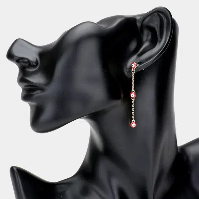 Fashnzfab Triple Evil Eye Chain Link Dangle Earrings In Gold