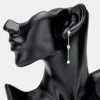 Fashnzfab Triple Evil Eye Chain Link Dangle Earrings In White