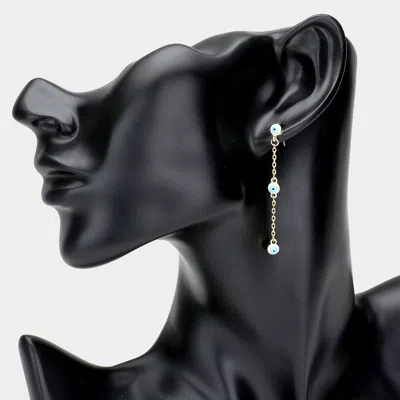 Fashnzfab Triple Evil Eye Chain Link Dangle Earrings In White