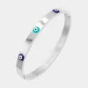 Fashnzfab Triple Evil Eye Stainless Steel Bangle Bracelet In Metallic