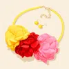 Fashnzfab Triple Fabric Flower Necklace In Multi
