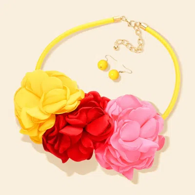 Fashnzfab Triple Fabric Flower Necklace In Multi