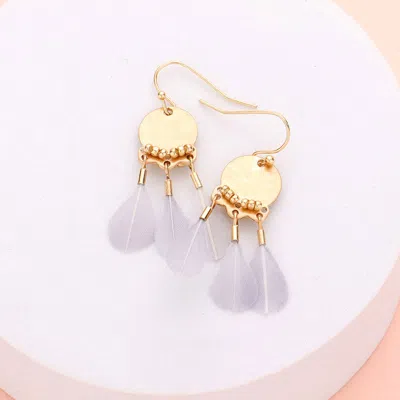 Fashnzfab Triple Feather Dangle Earrings - Gray In Gold