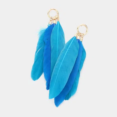 Fashnzfab Triple Feather Dangle Earrings - Turquoise In Blue