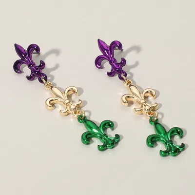 Fashnzfab Triple Fleur De Lis Link Dropdown Earrings In Multi